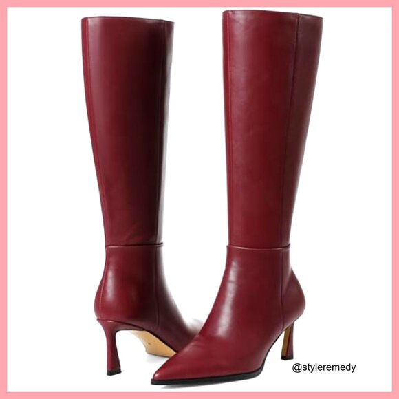 Knee High Boots Faux Leather Kitten Heel Pointed Toe Side Zipper - Picture 6 of 7